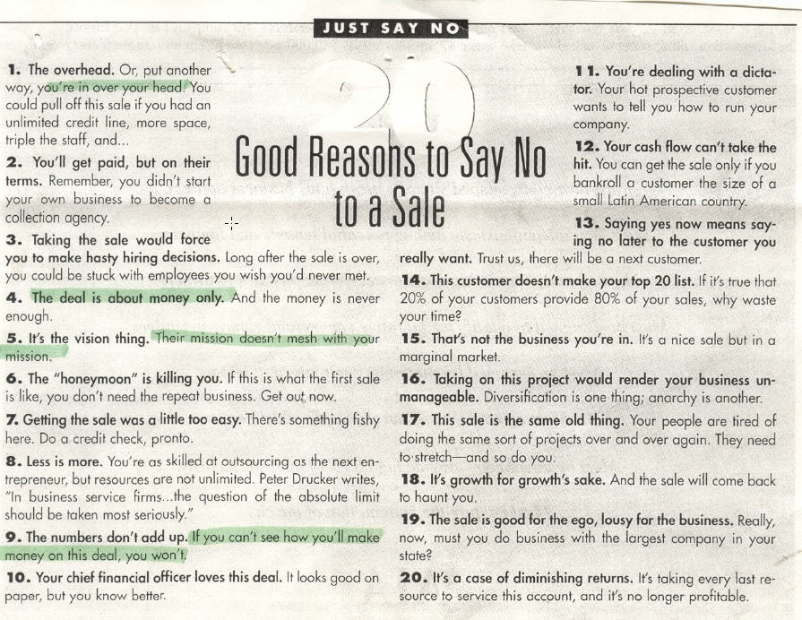 20 Good Reasons to Say No to an Idea