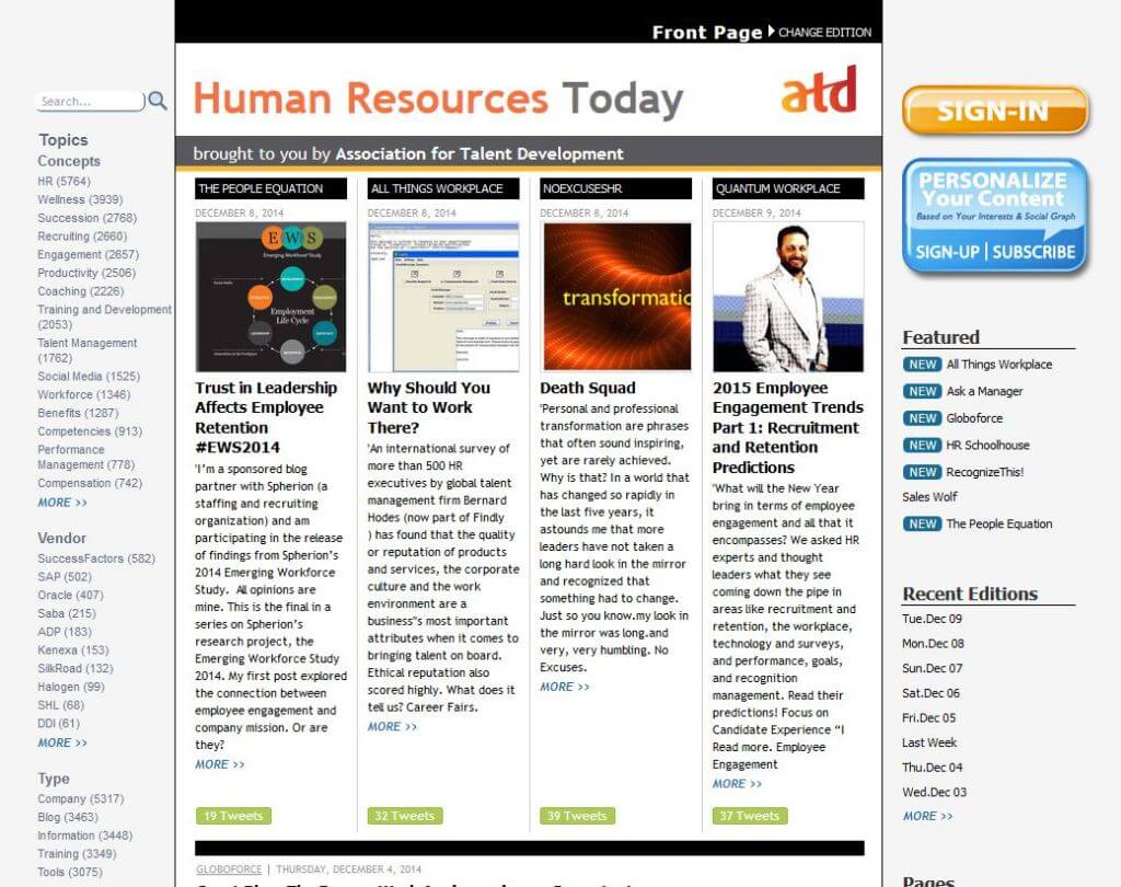 Human Resources Today front page
