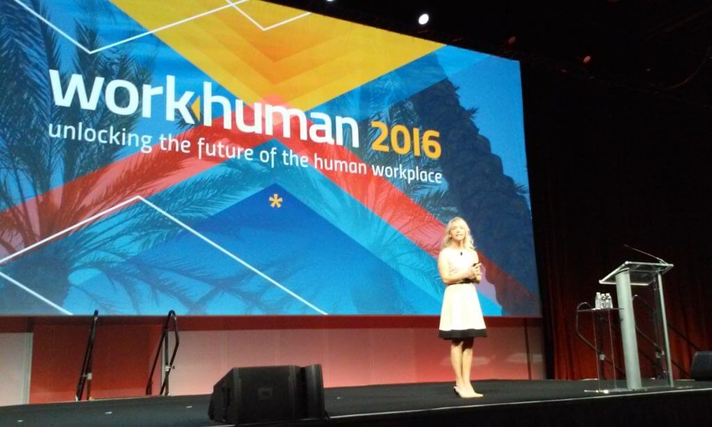 WorkHuman Executive Director Julie Zadow welcomes participants to the event