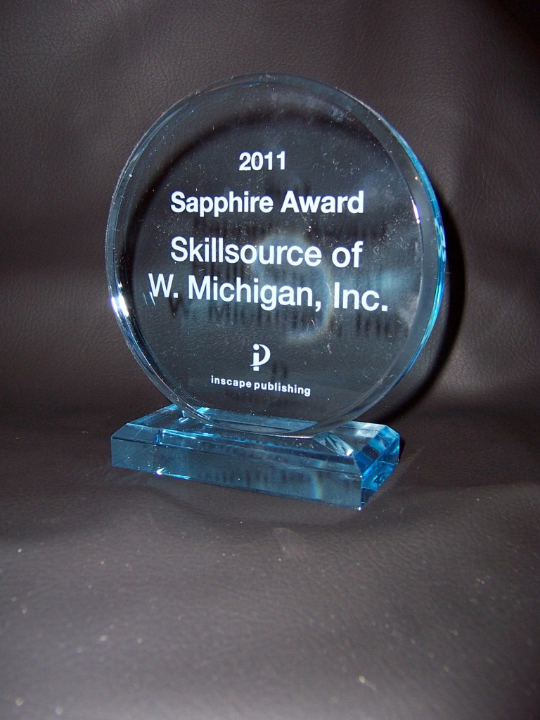 lucite award of Inscape Sales Award given to SkillSource of W. Michigan Inc.